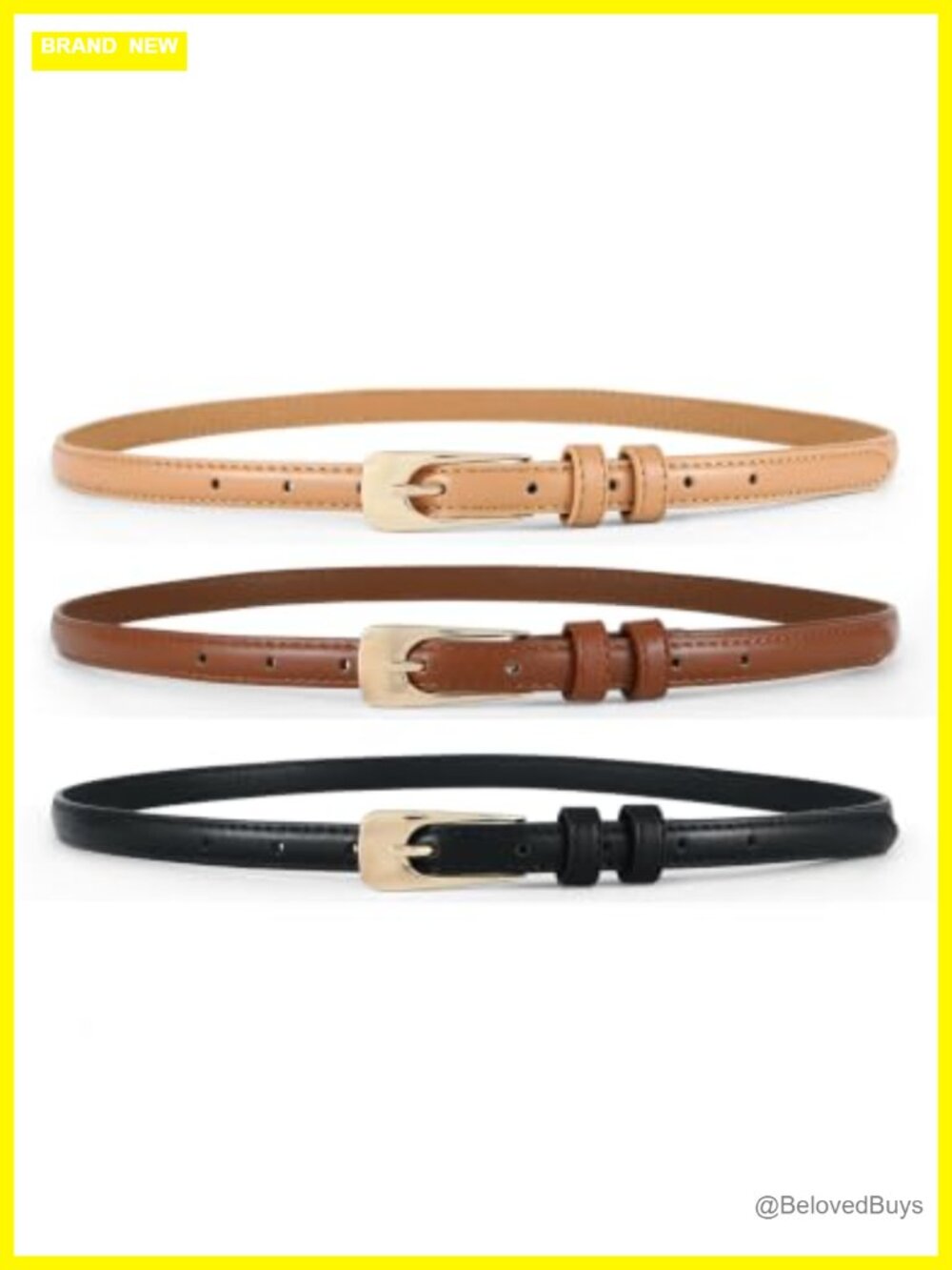 Set of 3 Skinny Belts for Women Faux Leather Thin Waist Belts Metal Buckle